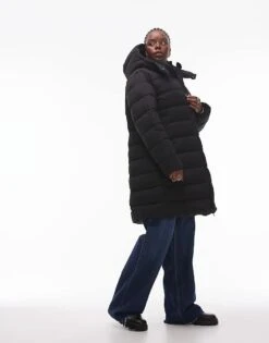 Mango Curve Hooded Puffer Jacket In Black For Women