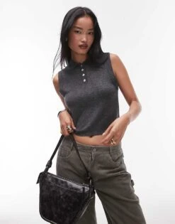 Mango Capsule Button Up Wool Sweater Vest In Grey For Women