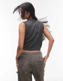 Mango Capsule Button Up Wool Sweater Vest In Grey For Women -Mango Sales 207283412 4