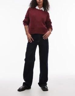 Mango High Waist Straight Leg Jean In Dark Blue Wash For Women