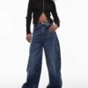 Mango Wide Leg Jean With Seam Detail In Medium Blue For Women Mid Blue