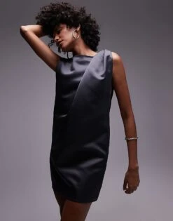 Mango Capsule Mini Satin Dress In Mid Grey For Women