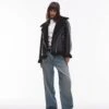Mango Oversized Shearling Aviator Jacket In Black For Women