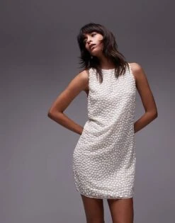 Mango Capsule Rhinstone Shift Mini Dress In White For Women