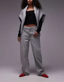 Mango Medium Waist Barrel Leg Jean In Washed Grey For Women