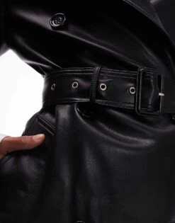 Mango Faux Leather Mid Length Trench Coat In Black For Women -Mango Sales 207283938 3