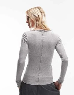 Mango Contrast Seam Detail Lettuce Edge Top In Grey For Women -Mango Sales 207283960 4