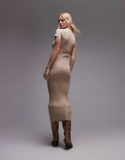 Mango Short Sleeve Midi Dress In Beige For Women -Mango Sales 207283967 3