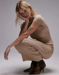 Mango Short Sleeve Midi Dress In Beige For Women -Mango Sales 207283967 4