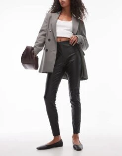 Mango Elasticated Waist Slim Fit Faux Leather Legging In Black For Women -Mango Sales 207283981 1 black 1