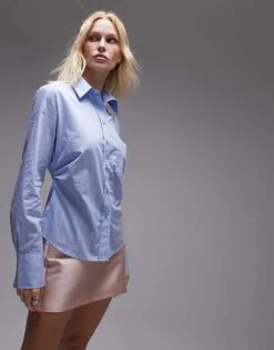 Mango Cinched Waist Pinstripe Shirt In Light Blue For Women -Mango Sales 207283995 3