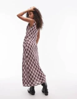 Mango Cowl Neck Check Print Midi Dress In Red For Women -Mango Sales 207284008 3