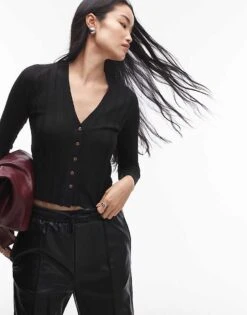 Mango Ribbed Button Down Cardigan In Black For Women -Mango Sales 207284015 1 black 1