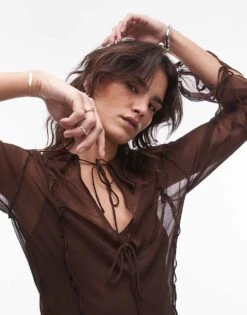 Mango Mesh Detail Maxi Dress In Chocolate Brown For Women -Mango Sales 207284035 4