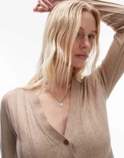 Mango Ribbed Button Down Cardigan In Beige For Women -Mango Sales 207284047 4