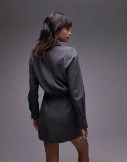 Mango Shirt Detail Mini Dress In Grey For Women -Mango Sales 207284048 3