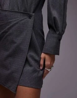 Mango Shirt Detail Mini Dress In Grey For Women -Mango Sales 207284048 4