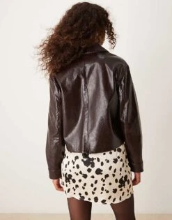 Mango Button Down Faux Leather Cropped Jacket In Burgundy For Women Black -Mango Sales 207284056 4