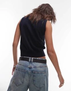 Mango Button Detail Sweater Vest In Navy For Women -Mango Sales 207284058 4