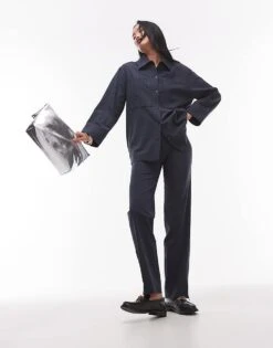 Mango Pleat Front Slim Leg Pinstripe Trouser Co-ord In Navy For Women