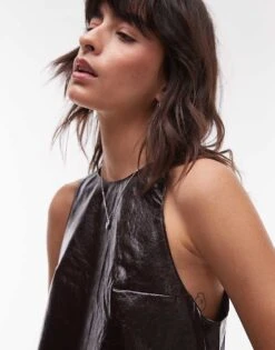 Mango Faux Leather Racer Mini Dress In Dark Red For Women -Mango Sales 207284098 4