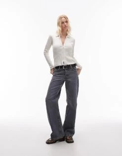 Mango Clasp Detail Deep V-neck Jumper In White For Women -Mango Sales 207284150 3