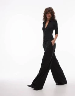 Mango Suit Detail Contrast Jumpsuit In Black For Women