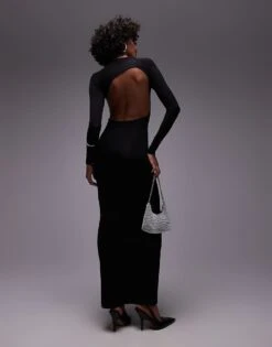 Mango Open Back Detail Maxi Dress In Black For Women