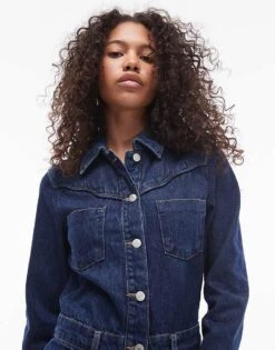 Mango Button Detail Denim Jumpsuit In Light Blue For Women -Mango Sales 207284225 3