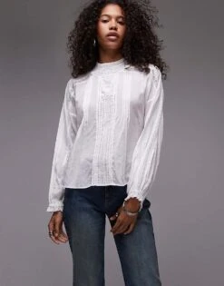 Mango High Neck Sheer Blouse In White For Women