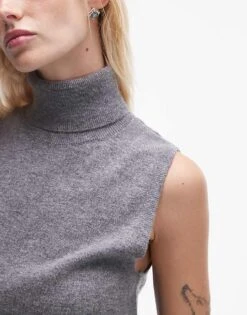 Mango Roll Neck Sweater Vest In Grey For Women -Mango Sales 207284263 3