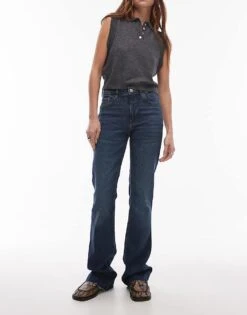 Mango Raw Hem Flare Leg Jeans In Mid Blue For Women -Mango Sales 207284338 1 blue 1