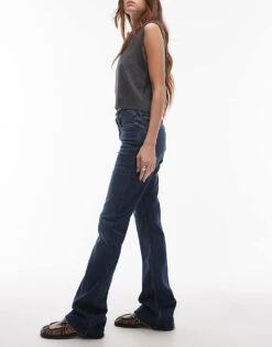 Mango Raw Hem Flare Leg Jeans In Mid Blue For Women -Mango Sales 207284338 3