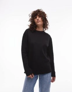 Mango Crew Neck Long Sleeve Top In Black For Women