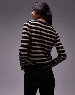 Mango Stripe Button Down Cardigan With In Navy And Brown For Women -Mango Sales 207284396 2
