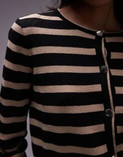Mango Stripe Button Down Cardigan With In Navy And Brown For Women -Mango Sales 207284396 3