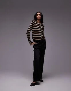 Mango Stripe Button Down Cardigan With In Navy And Brown For Women -Mango Sales 207284396 4