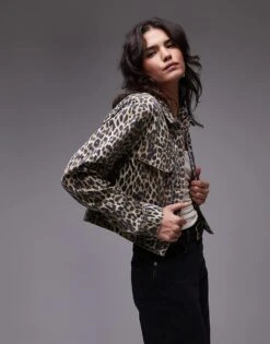 Mango Leopard Print Denim Jacket In Brown For Women -Mango Sales 207284410 2