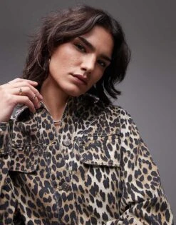 Mango Leopard Print Denim Jacket In Brown For Women -Mango Sales 207284410 3