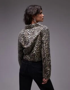Mango Leopard Print Denim Jacket In Brown For Women -Mango Sales 207284410 4