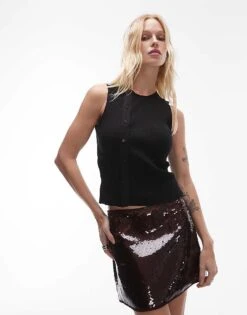 Mango Button Down Jersey Waistcoat In Black For Women