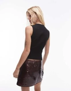 Mango Button Down Jersey Waistcoat In Black For Women -Mango Sales 207284432 4