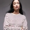 Mango Round Neck Striped Top In White And Red For Women