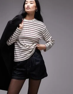 Mango Round Neck Striped Top In White And Red For Women -Mango Sales 207284458 3