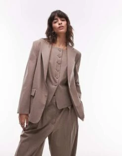 Mango Relaxed Blazer And Trouser Co-ord In Brown