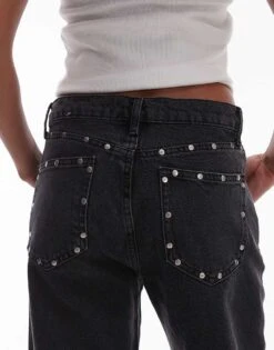 Mango Studded Side And Pocket Detail Jeans In Black For Women Blue -Mango Sales 207284503 4