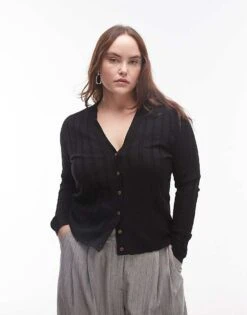 Mango Curve Ribbed Button Down Cardigan In Black For Women -Mango Sales 207284545 1 black 1