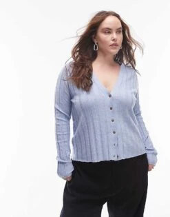 Mango Curve Ribbed Button Down Cardigan In Light Blue For Women -Mango Sales 207284550 1 lightblue 1