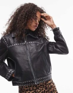 Mango Studded Leather Jacket In Black For Women