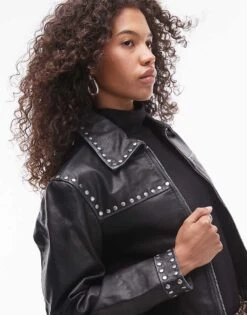 Mango Studded Leather Jacket In Black For Women -Mango Sales 207284680 3